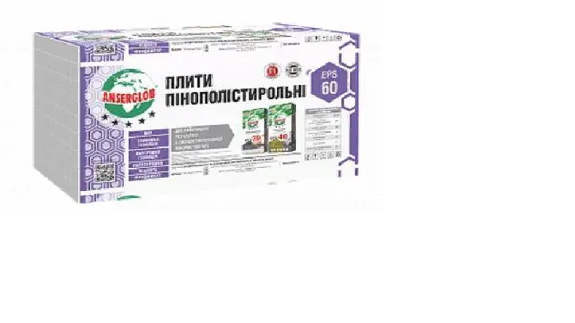 Пінопласт EPS-60 Anserglob 12,5 кг/м.куб 1000х1000х100 мм